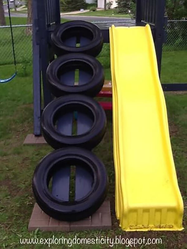 DIY Tire Swing Set Ladder for Kids