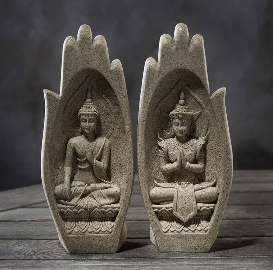 Two Buddhas Meditating in Praying Hands Set