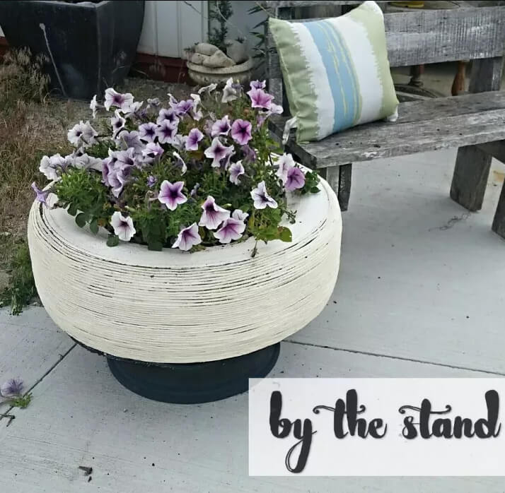 Beautiful Tire and Yarn Planter for Your Garden