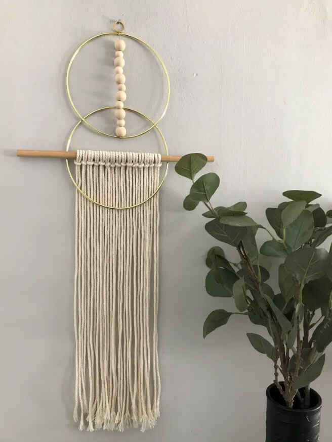 Double Hoop Wooden Bead and Macrame Hanging