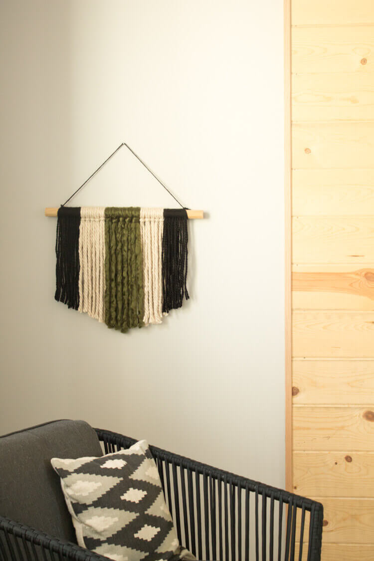 Olive, Black, and Ivory Mini Yarn Hanging