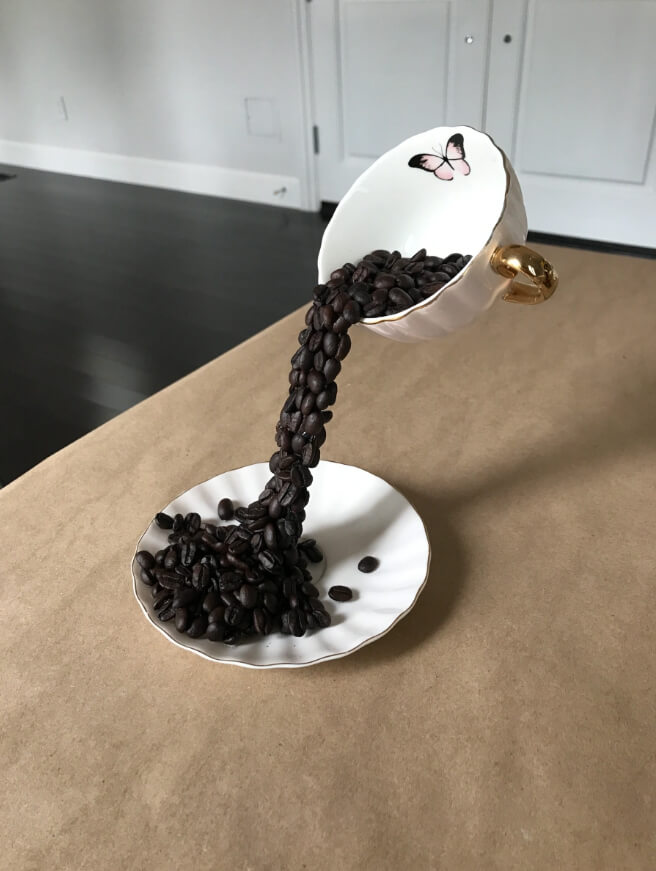 Unique Cup Centerpiece with "Floating" Coffee Beans