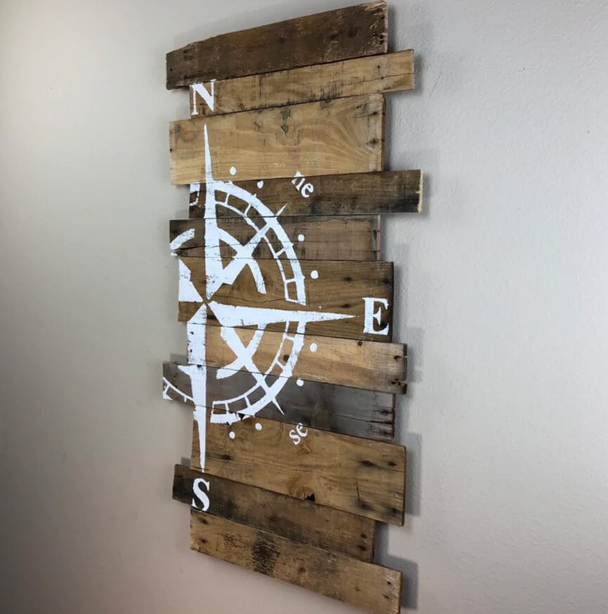 Mysterious Compass on Vintage Wooden Board