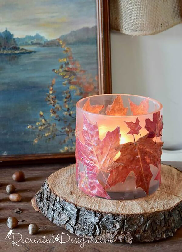 Make a Stunning Fall Candle Holder with Real Leaves