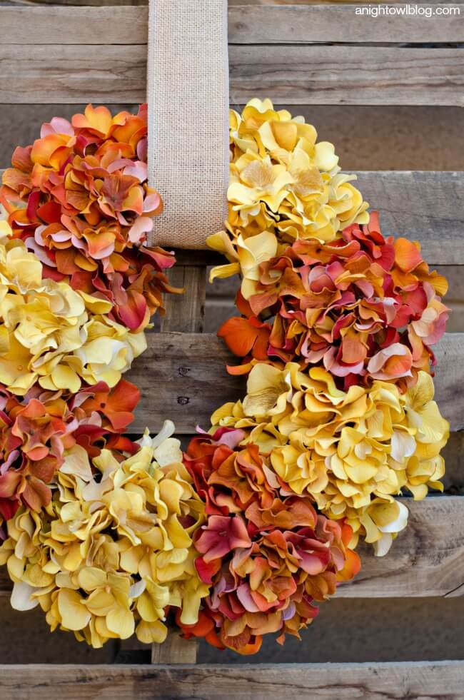Colorful Fall Theme Hydrangea Wreath