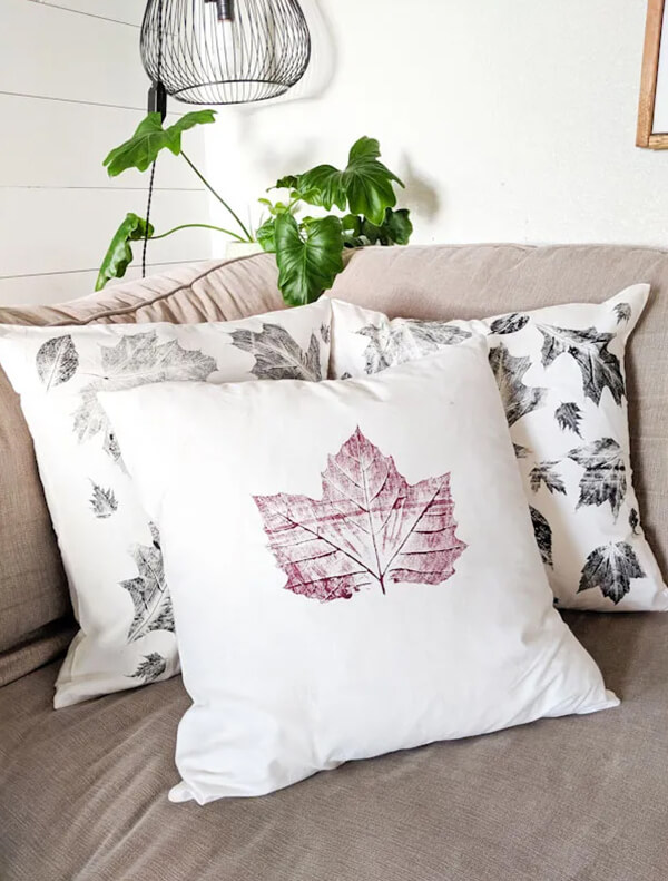 DIY Leaf Stamped Pillow Cover