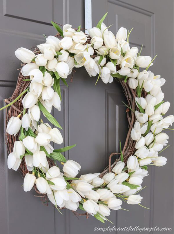 White Tulip Grapevine Wreath Design