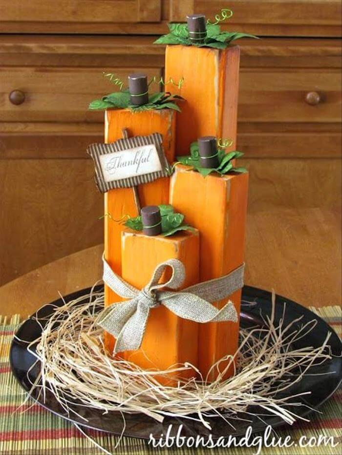 Rustic Wood Block Pumpkin Decor