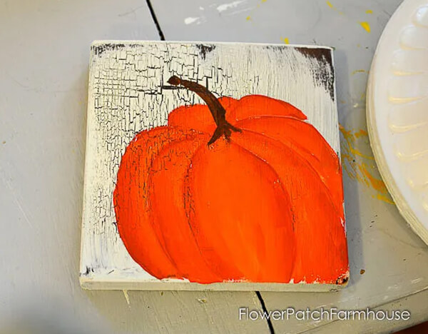Acrylic Painted Pumpkin Wooden Artwork