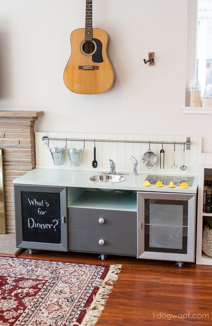 Repurposed Low-Profile Play Kitchen Decor