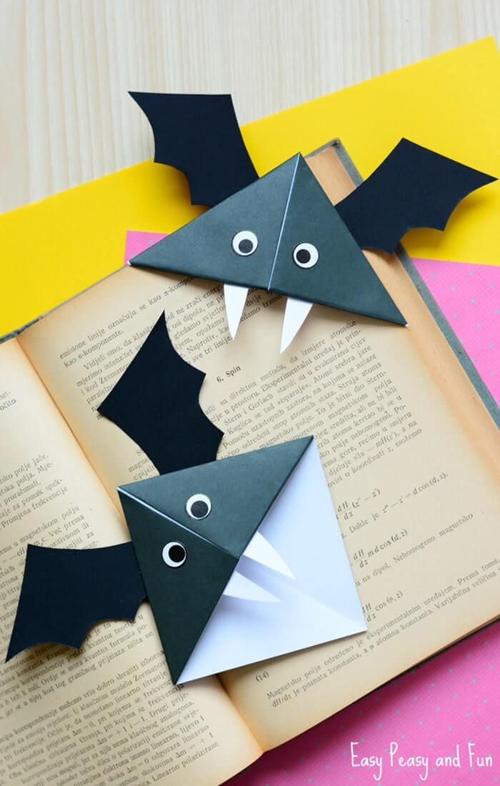Easy Origami-Inspired Vampire Bat Bookmarks