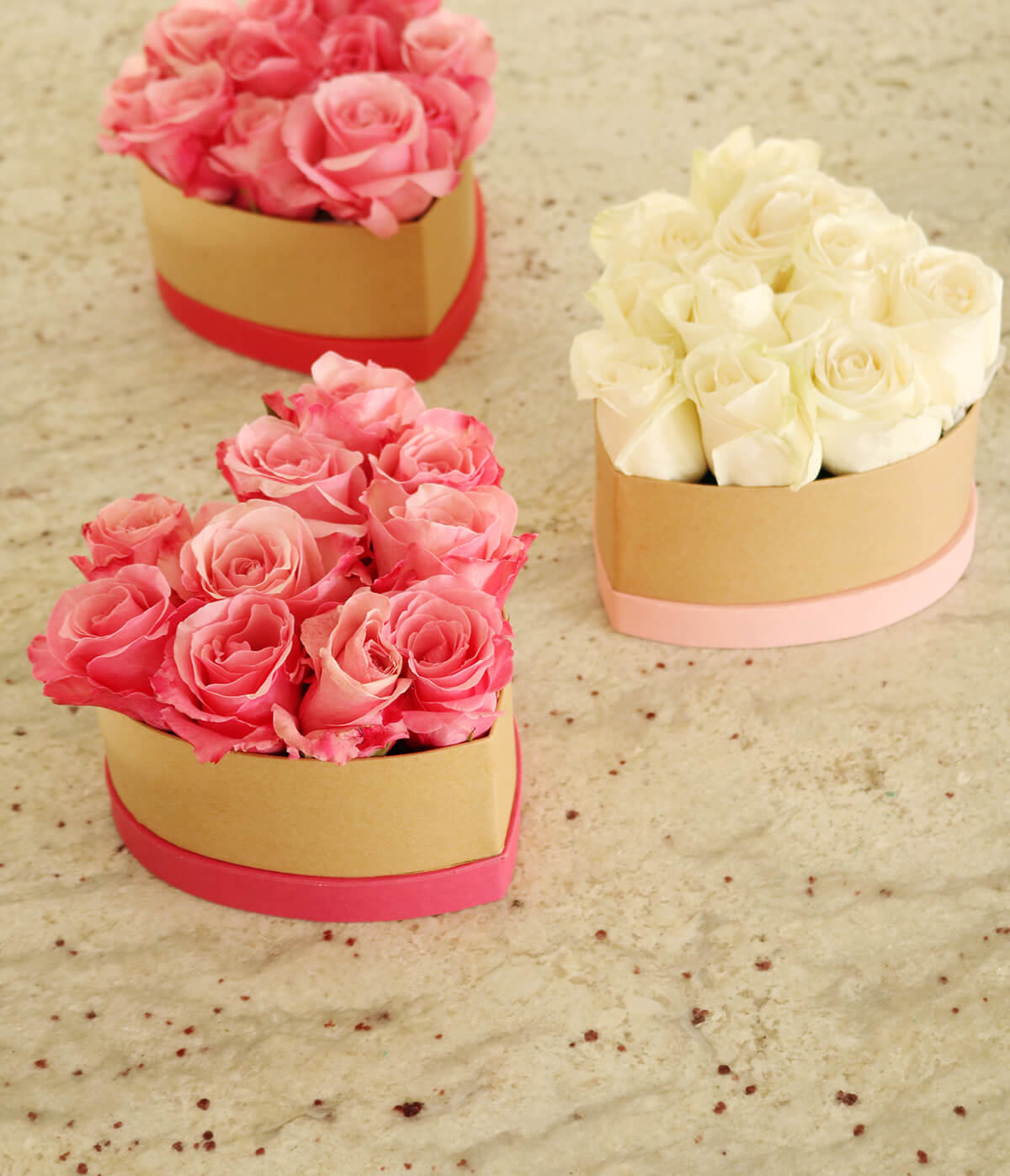 Pink White Flowers in Heart Rose Box
