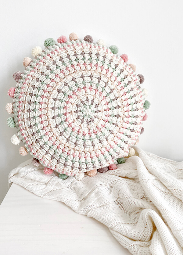 Unique Pastel Crocheted Mandala Throw Pillow