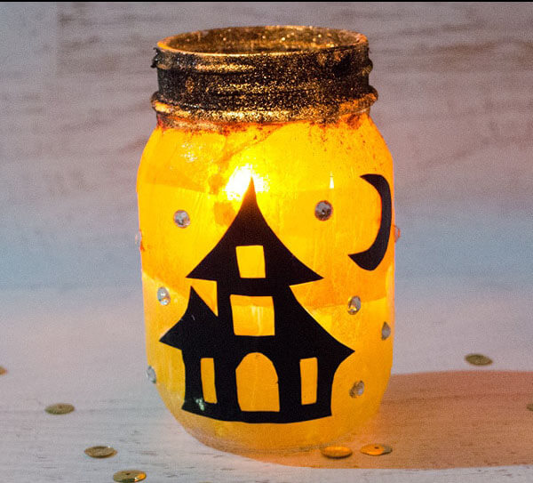 Haunted House Canning Jar Lantern