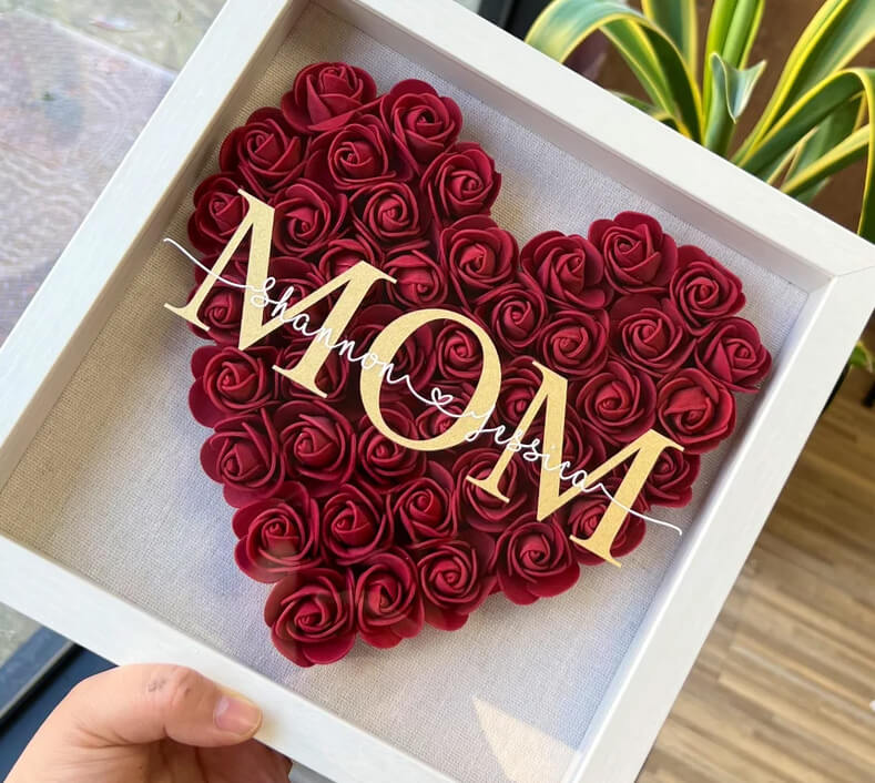 Framed heart shaped roses for mum