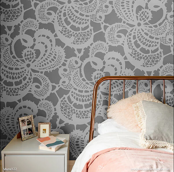 Lavish Lace Stencil Wall Painting Ideas