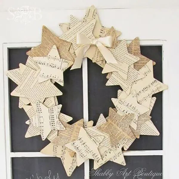 Cream Colored Cardboard Star Wreath from Thrifted Books