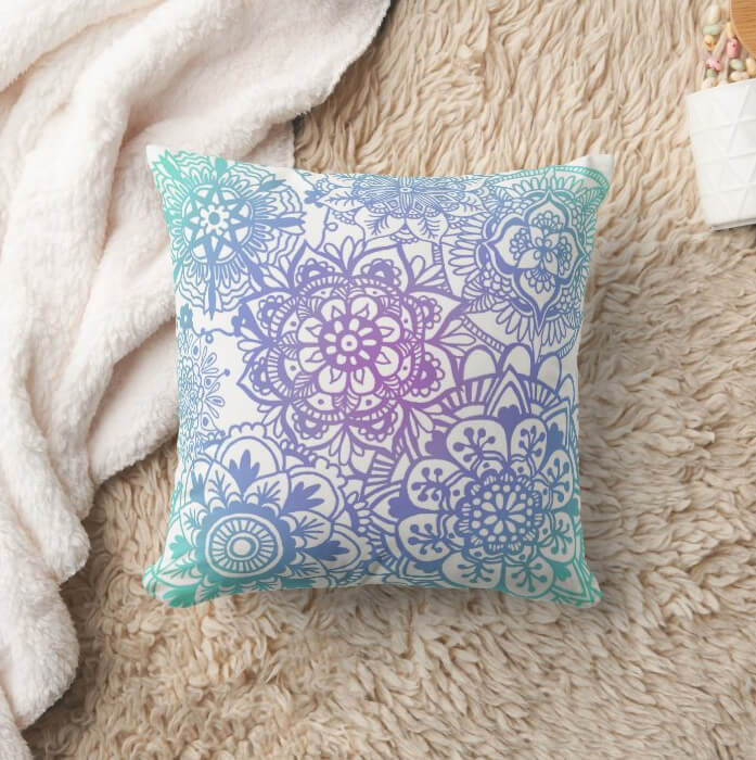 Cool Watercolor Mandala Throw Pillow for Sewers