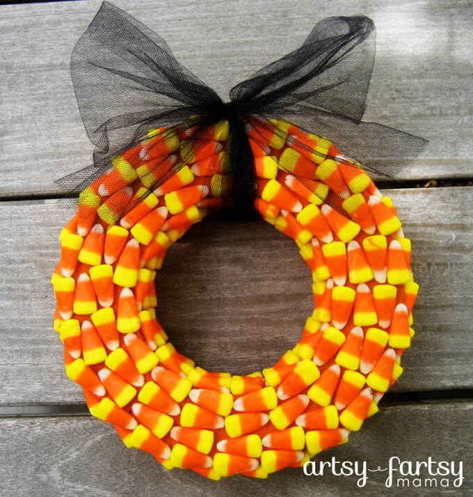 Cheerful Candy Corn Halloween Wreath