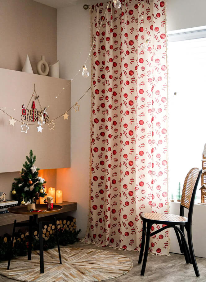 Red and White Christmas Ornament Curtains