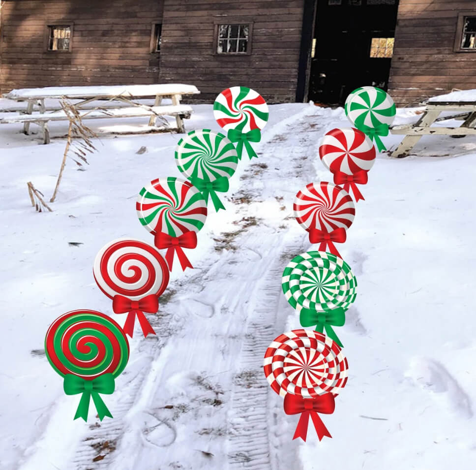 Jolly Peppermint Yard Décor with Metal Stakes