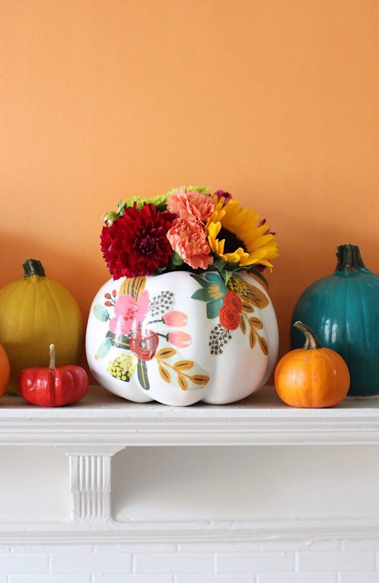 Charming Floral Painted Pumpkin Vases