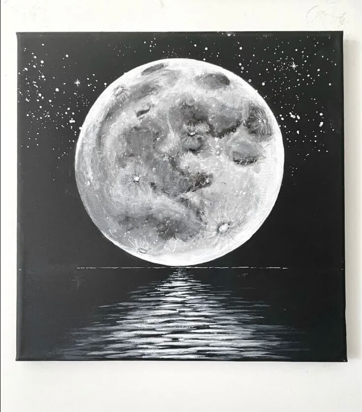 Black and White Full Moon with Rippled Waters
