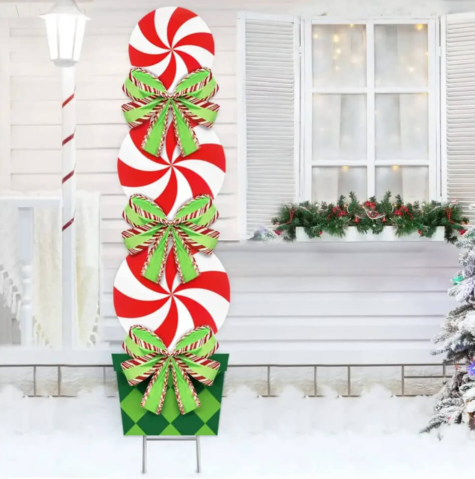 44-Inch Peppermint Tower Bedecked with Bows