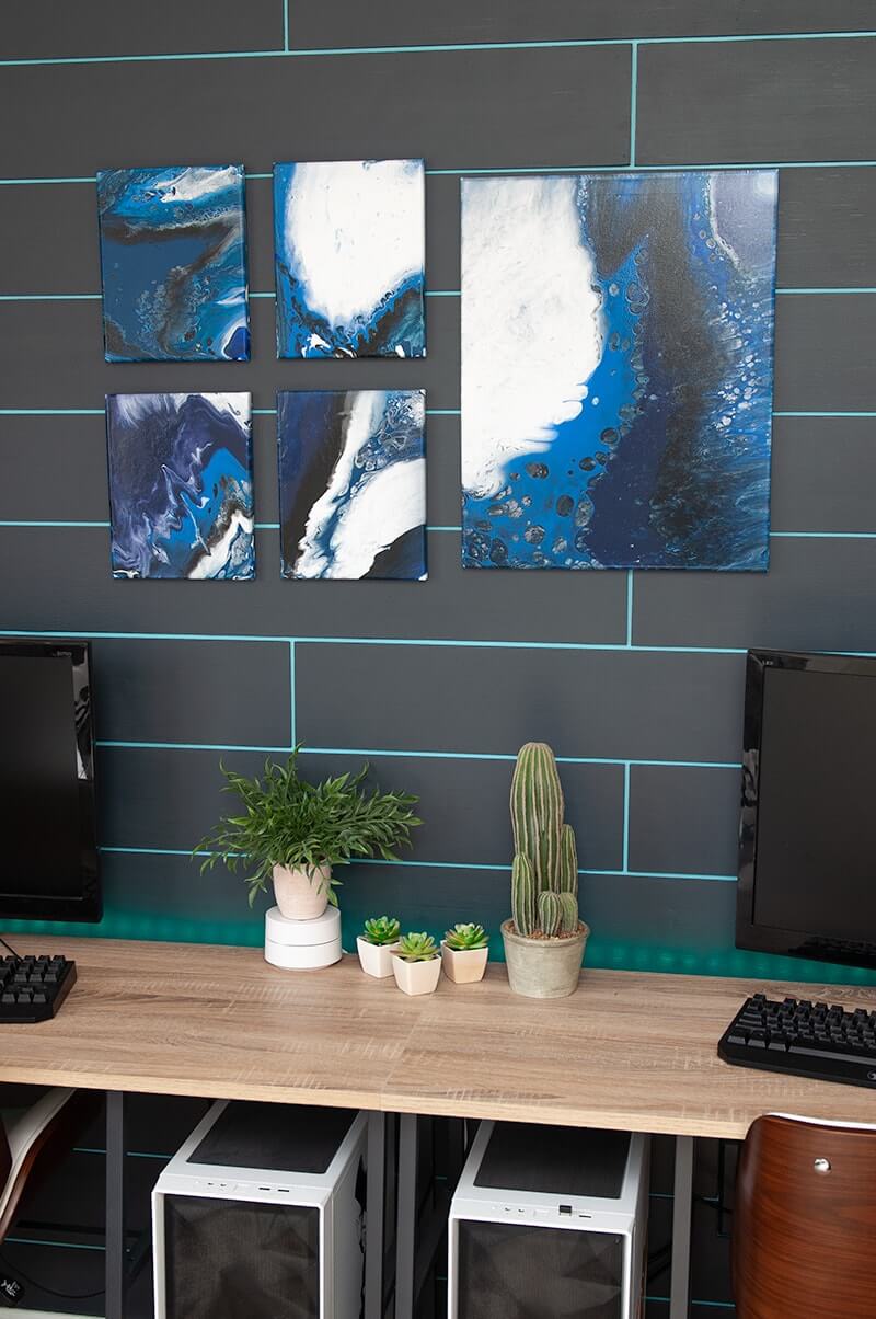 Blue, Black and White Marbled Canvases
