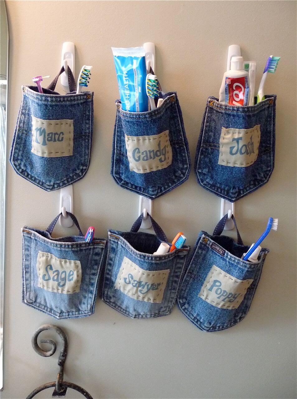 Creative Hanging Toothbrush Denim Pockets