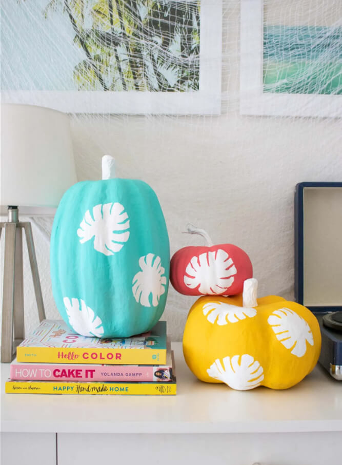 Vibrant DIY Monster Leaf Pumpkins