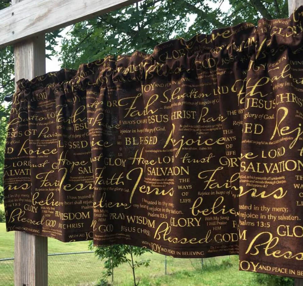 Religious Brown and Gold Window Valance