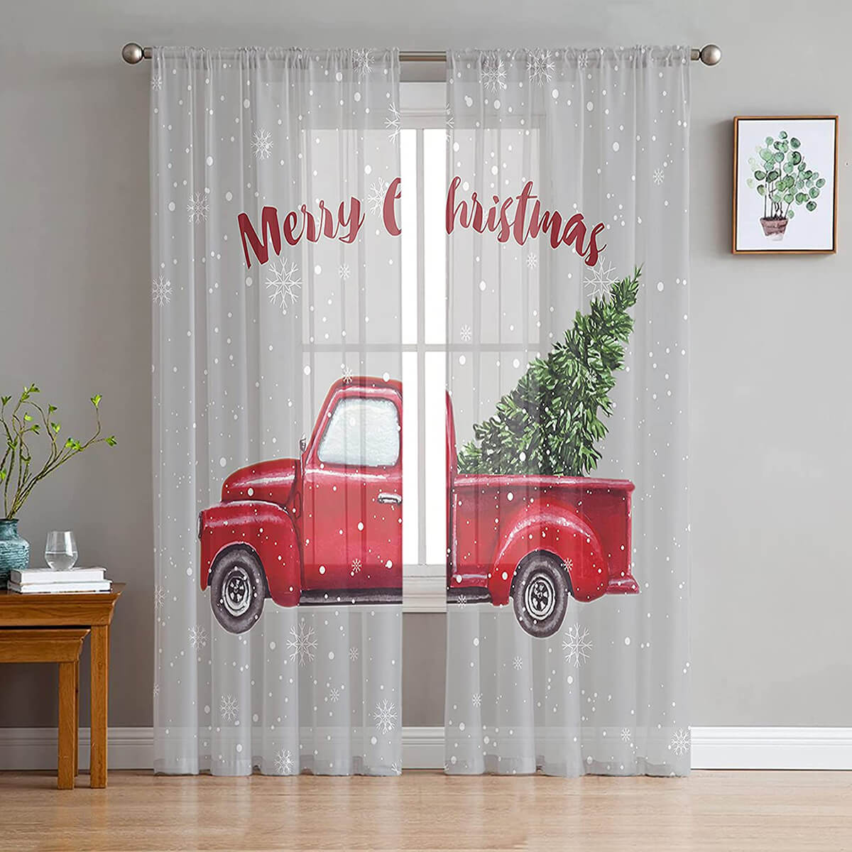 Translucent Tulle Red Pickup Truck Curtain Panels