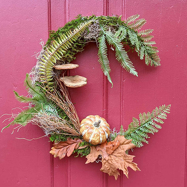 Fall Theme Crescent Moon Wreath