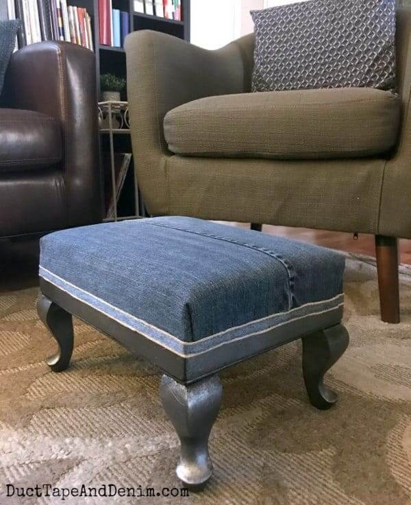 Beautiful Denim Footstool Makeover Design