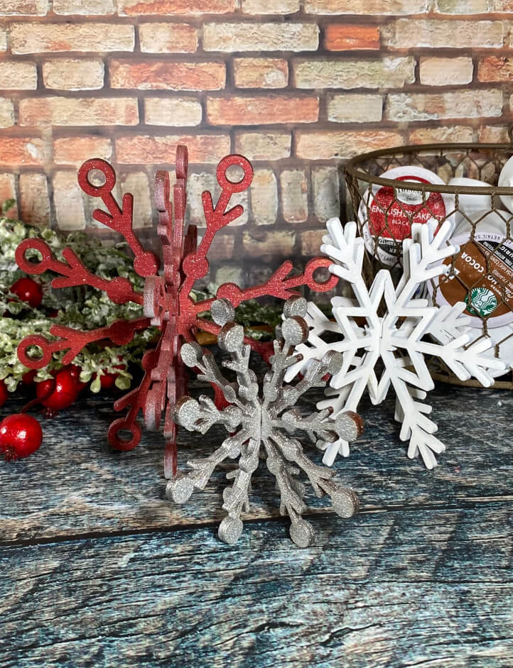Set of 3-D Wooden Snowflakes
