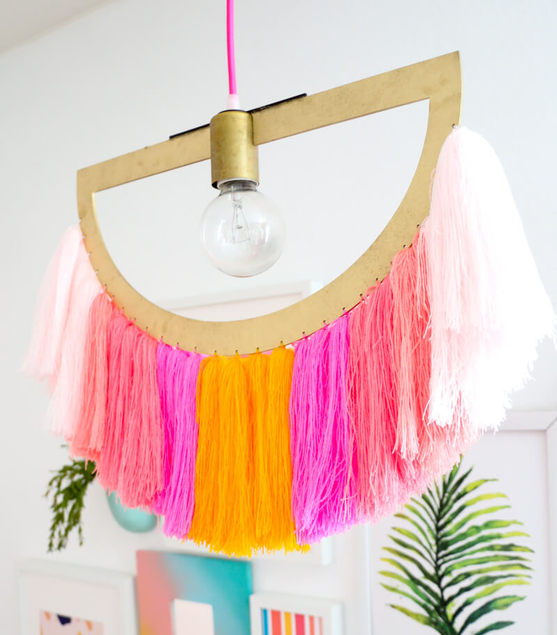 DIY Yarn Fringe Pendant Light