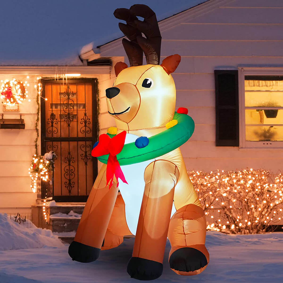 Inflatable Reindeer and Wreath with LED Lighting