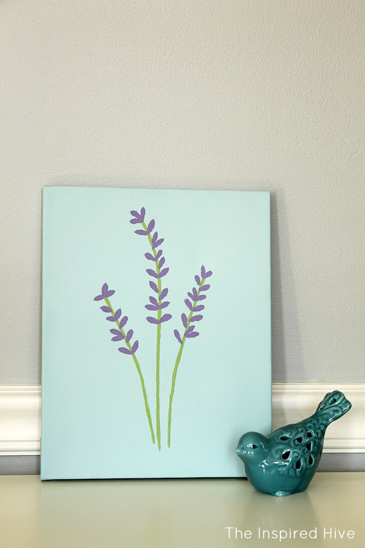 Three Simple Lavender Stems with Teal Background