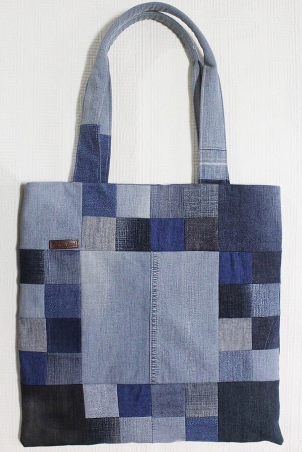 Sewn Patchwork Denim Shopping Bag