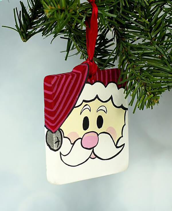 Adorable Painted Square Santa Ornament