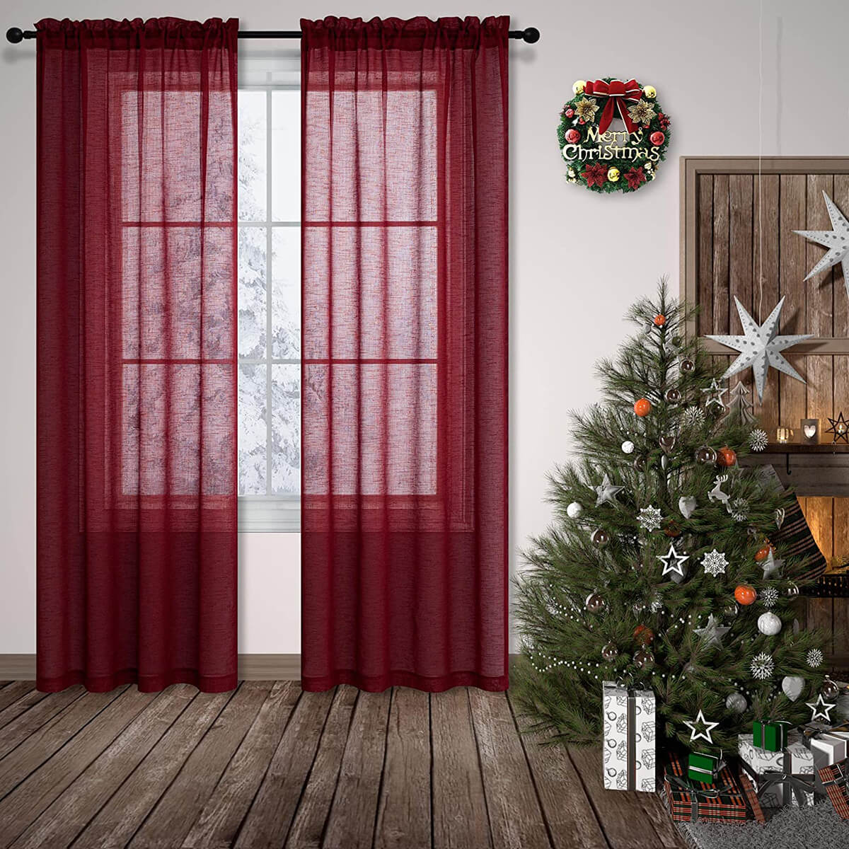 Textured Wine Red Christmas Curtains