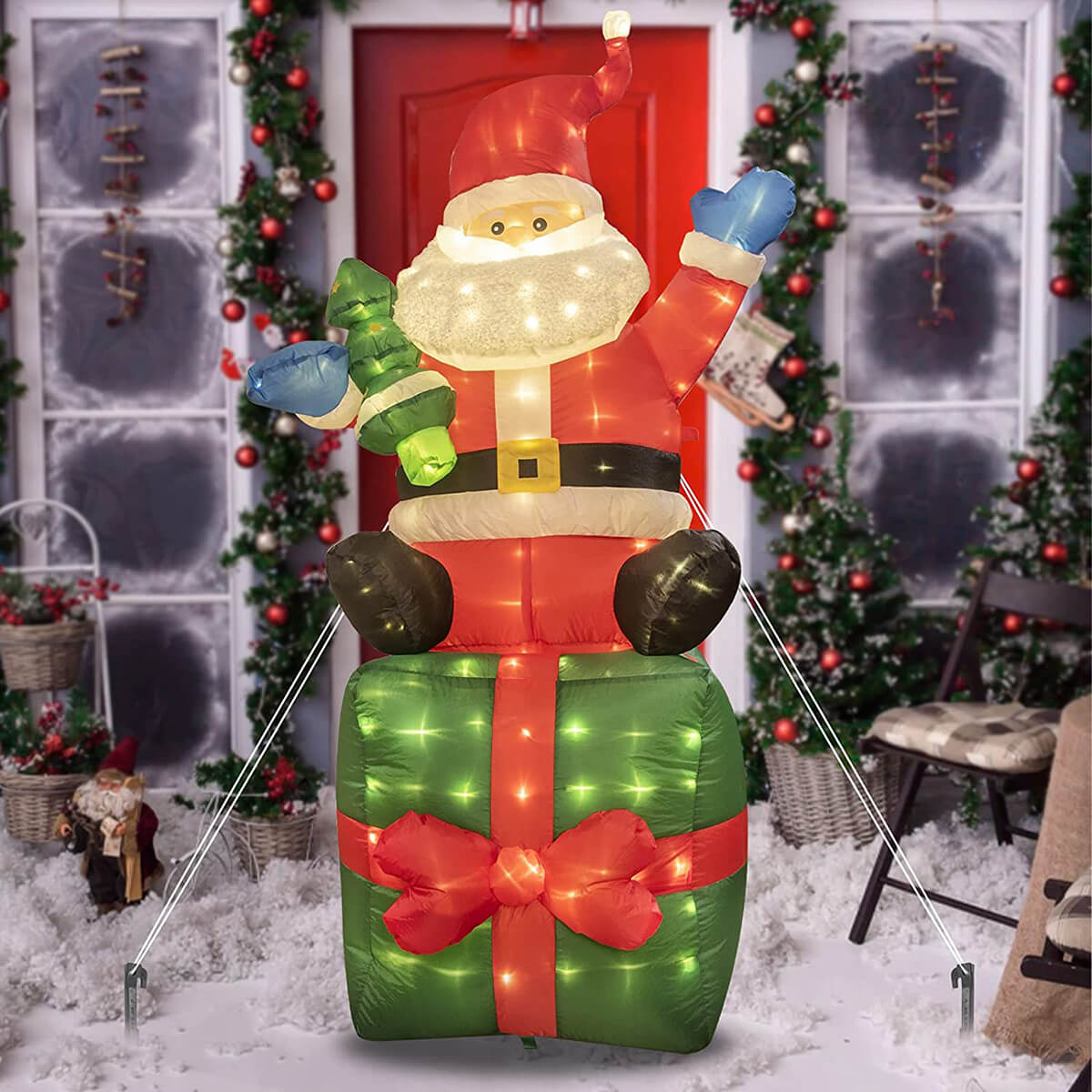 Santa Sitting on a Christmas Present Inflatable