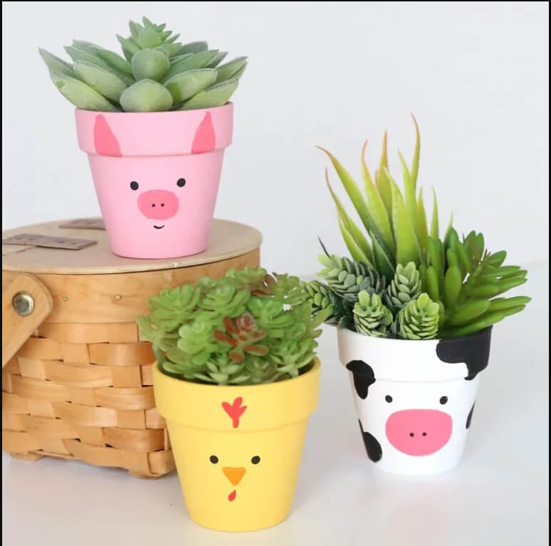 Spring Theme Animal Clay Flower Pots