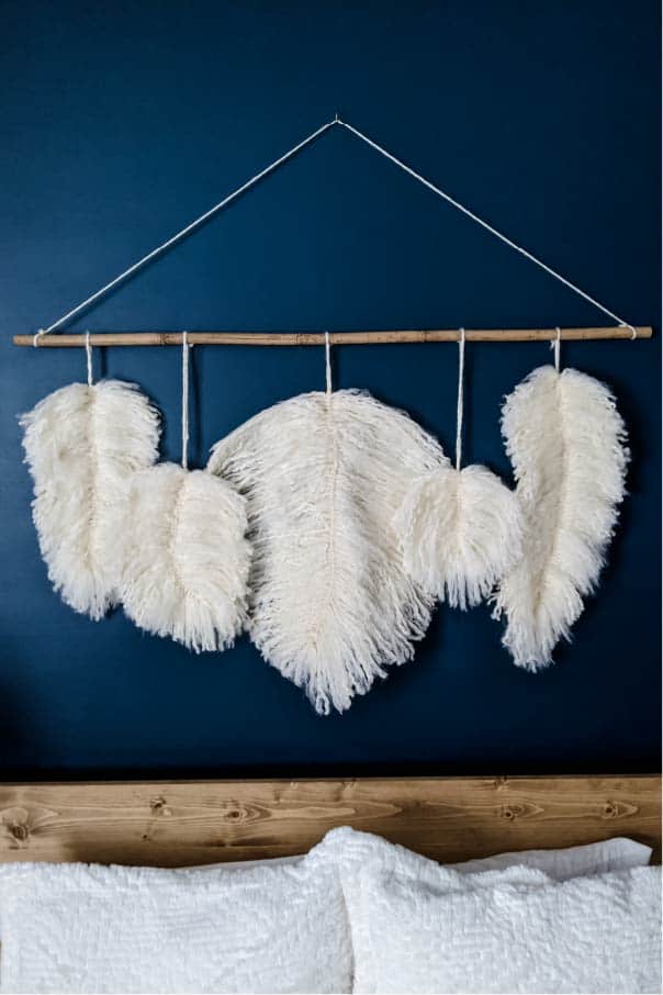 DIY Fluffy Yarn Feather Wall Hanging