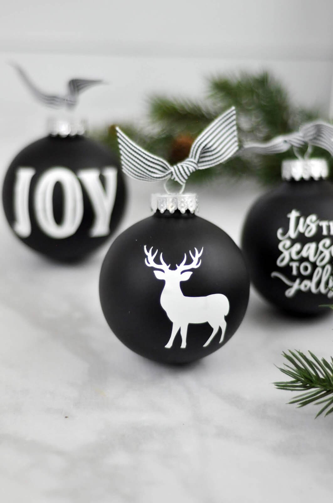 Vinyl Decorated Black Christmas Ornaments