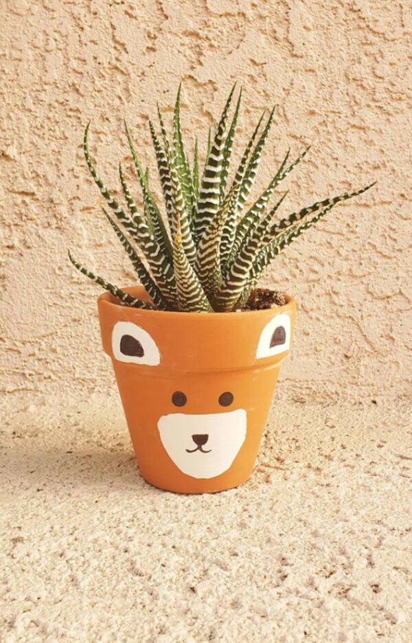 Handmade Bear Clay Pot with Plant