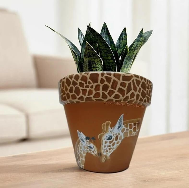 Gorgeous Giraffe Mother and Calf Pot