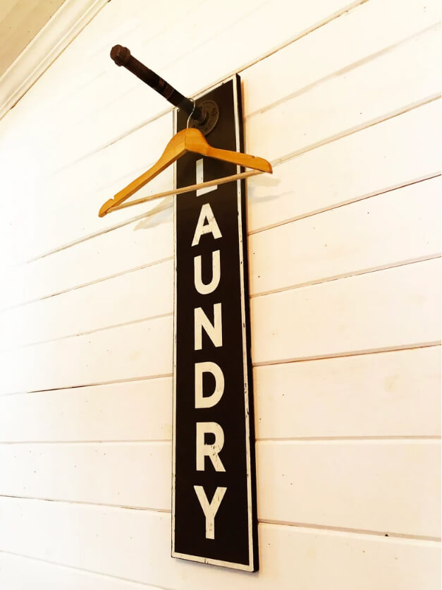 Distressed Farmhouse Laundry Sign and Hanger Holder