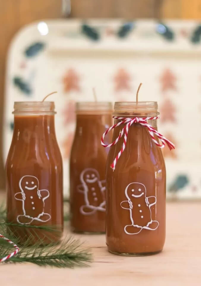 DIY Gingerbread Man Milk Jar Candles
